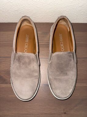 Jimmy Choo Men’s Taupe Suede Slip-On Loafers